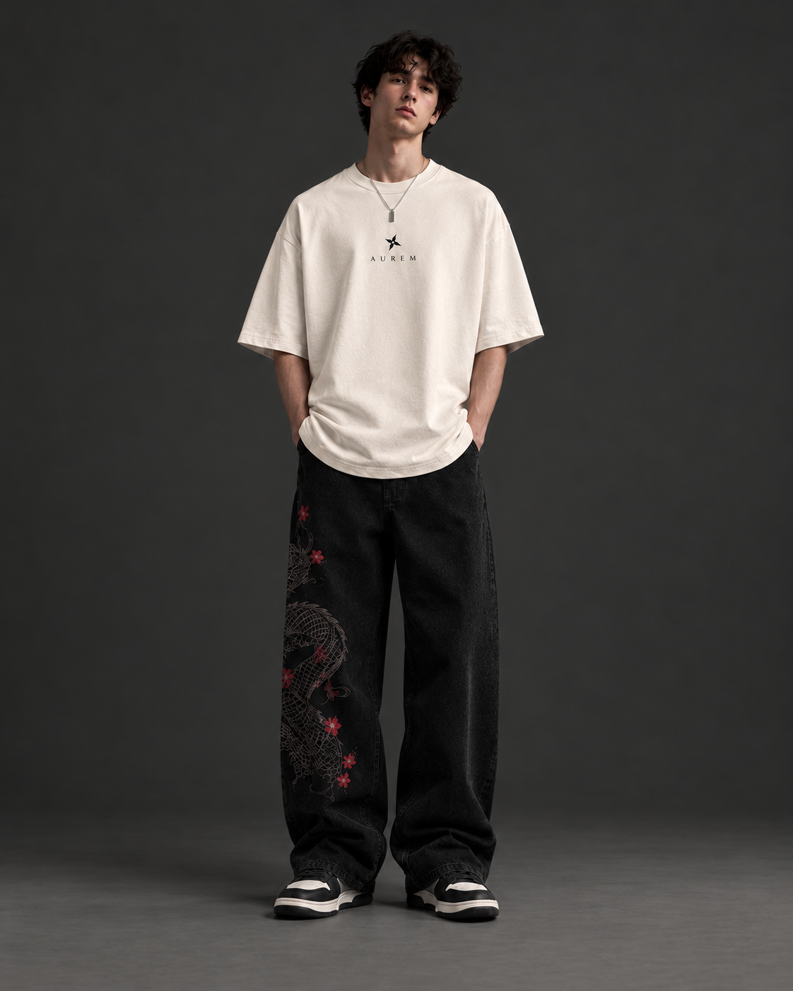 T-shirt 桜の影 - Sakura no Kage — ensemble porté de face